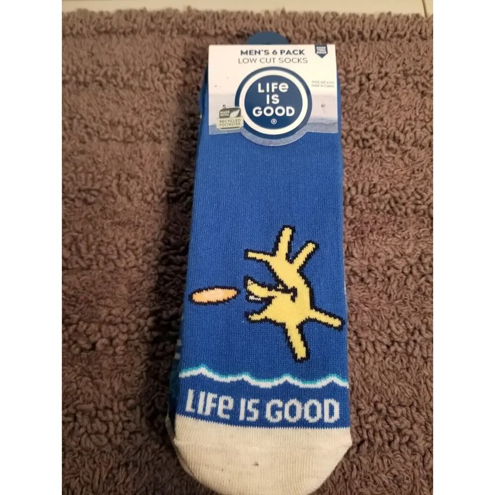 Life is Good Mens 6 Pack Low Cut Socks (Gator) Multi Colors Sz 6-12.5